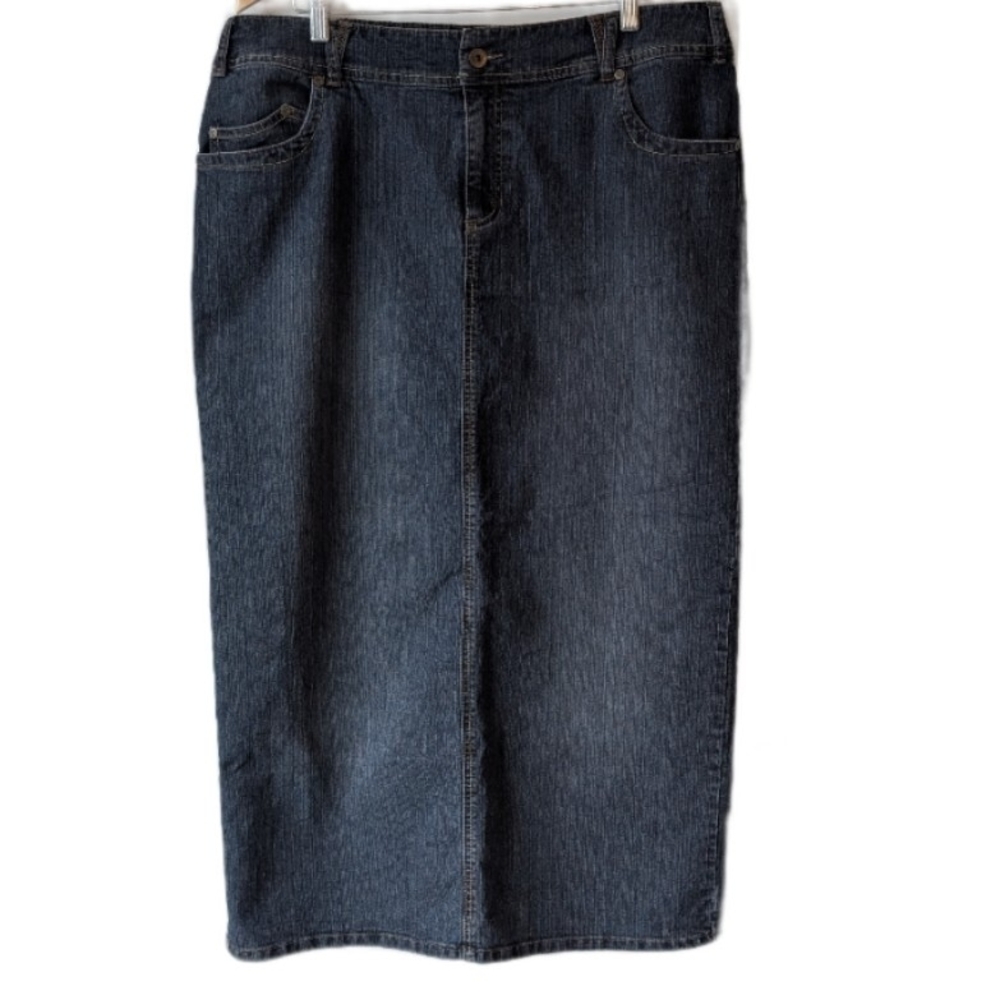 Vintage Denim Maxi Skirt Straight Dark Blue Size 14